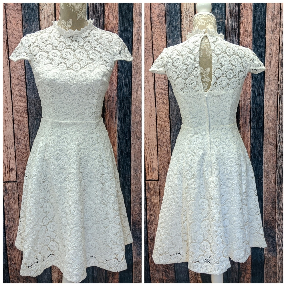 Happily Ever Laughter Lace A-Line Dress in White - Picture 2 of 8